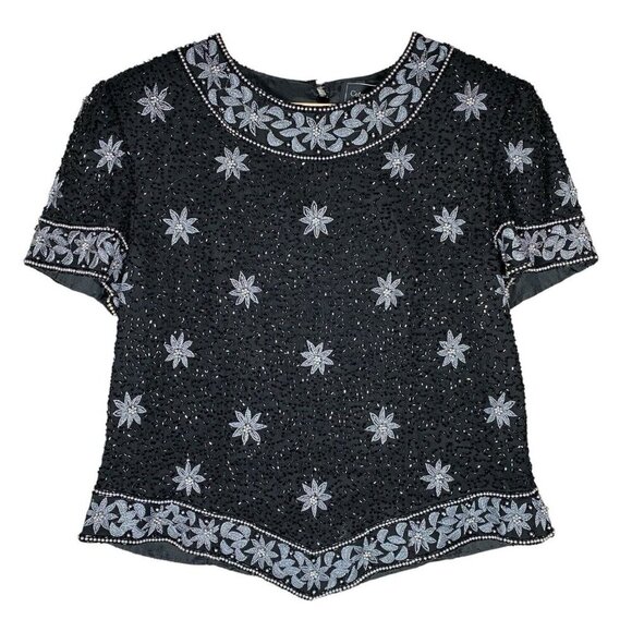 Cote d'Azur Vintage Beaded Embroidered Silk Top Sz M Embellished Evening Formal - Picture 1 of 14